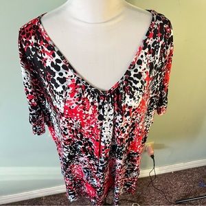 Y2K Hot pink black colorful summer flutter short sleeve oversized top plus 2X